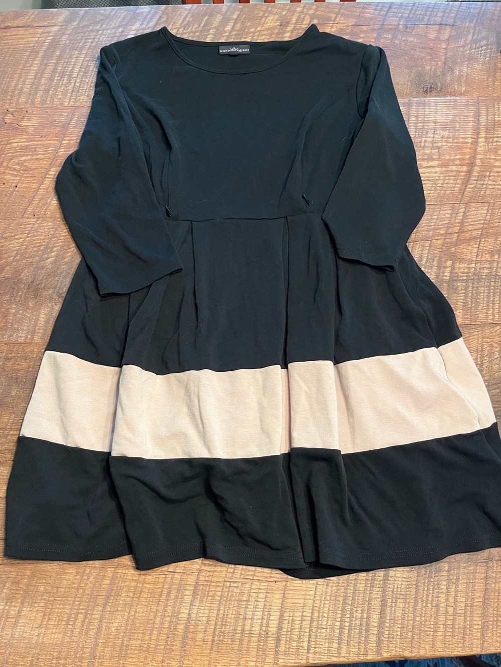 Nursing Queen Black Dress with Cream Stripe — Women's Long Sleeve Dress